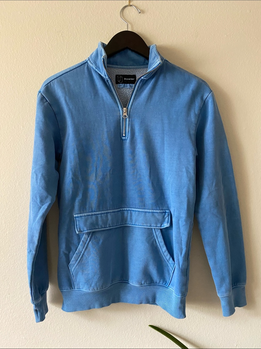 Original Use Sky Blue Half-Zip Sweatshirt with Kangaroo Pocket
